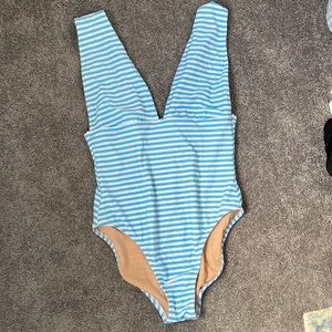 Jcrew Factory NWT - blue striped one piece bathing suit size L